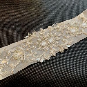 Beaded Bridal Belt on Organza Tie Belt OS, Brand New Sample